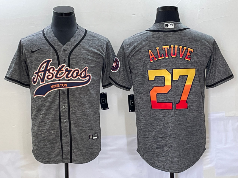 Men's Houston Astros Jose Altuve #27 Gray Jersey Joint Edition